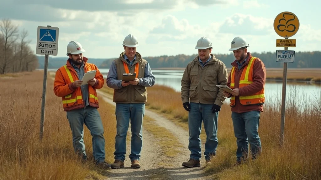 Comparison of local and national land surveyor teams in Lakeville, MA; local team efficient and relaxed, national team stressed, with visible measurement tools, zoning signs, and wetland features, highlighting the cost and compliance advantages of local land surveyors