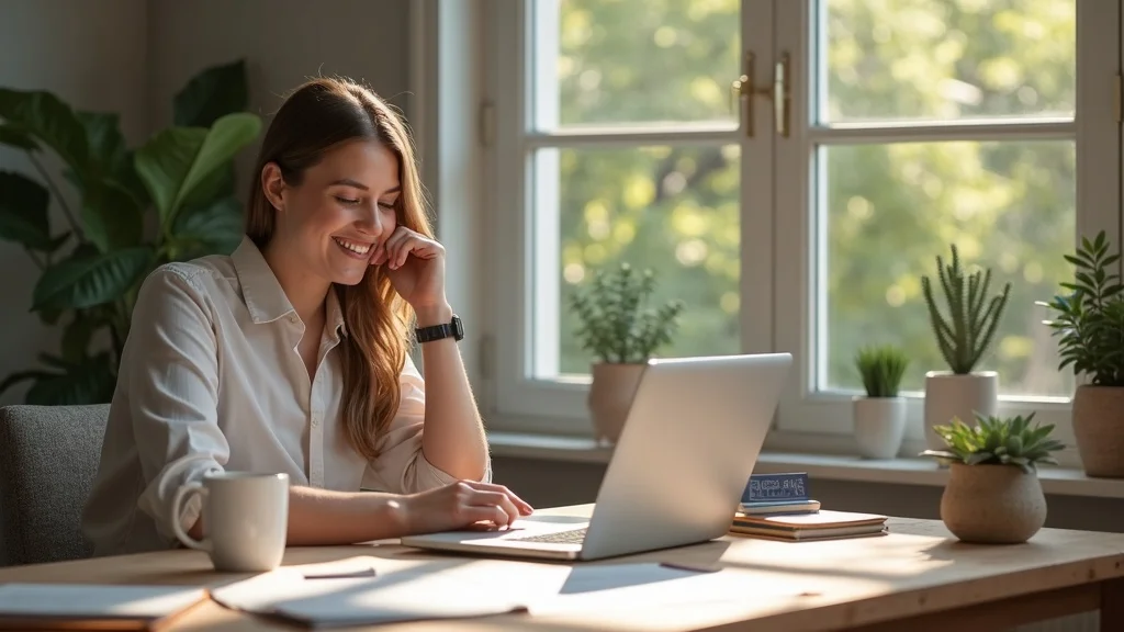 Topographic survey near me: Homeowner books a land survey online from a tidy, sunlit home office in Lakeville, MA.