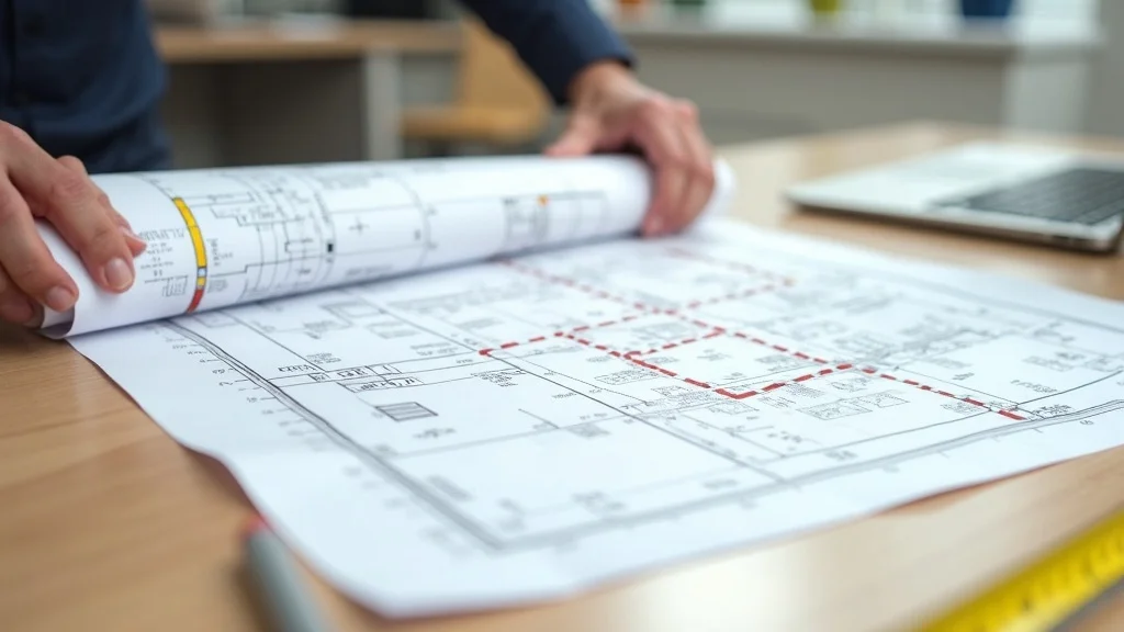 Detailed property boundary survey plan and marking equipment in Lakeville, MA office