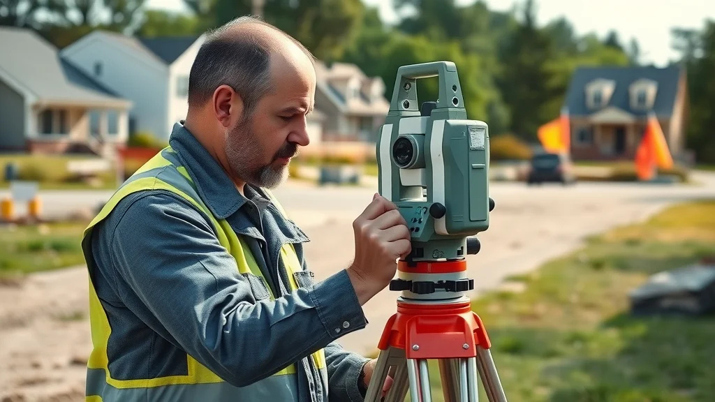Professional land surveyor using total station at a Massachusetts construction site, showcasing existing condition survey Massachusetts cost