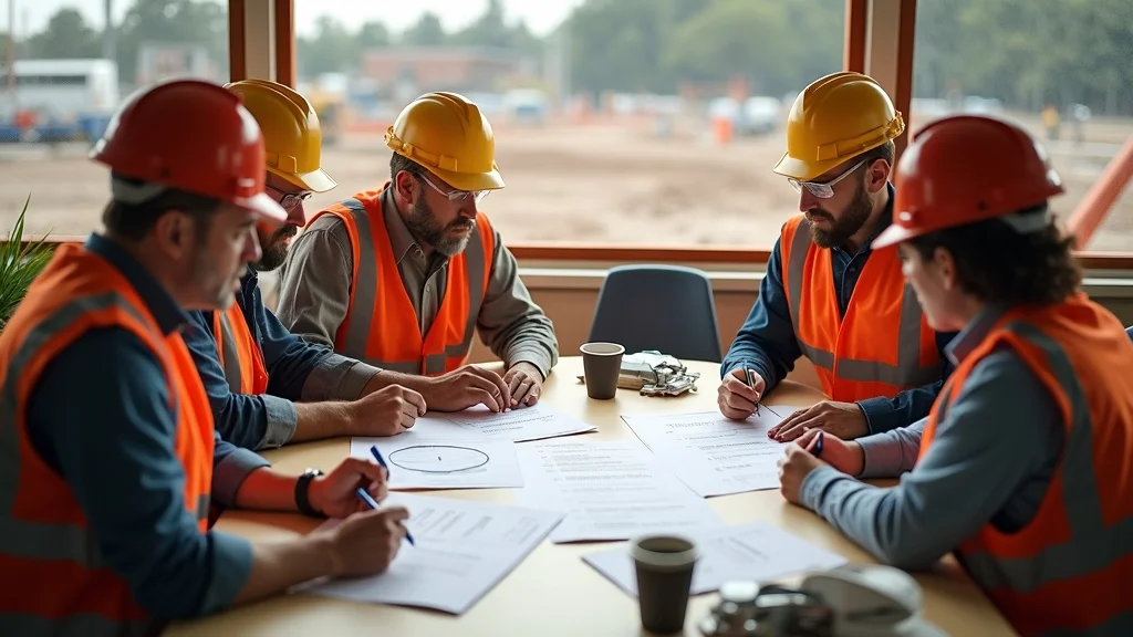 Survey team reviewing project checklist for land survey for construction in Lakeville, MA