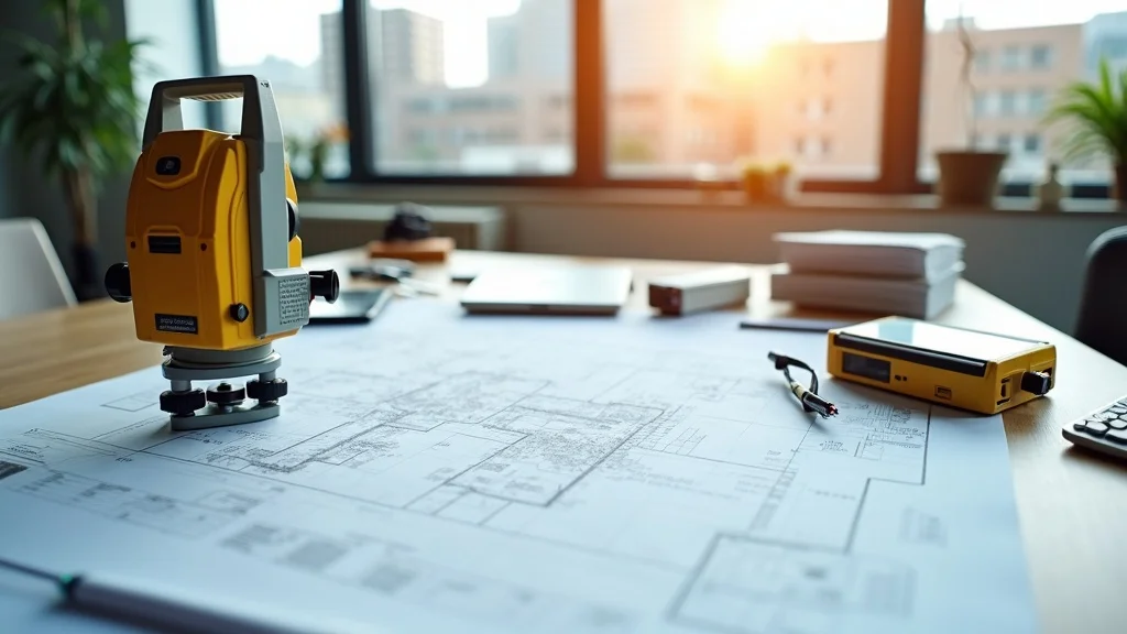 Modern land survey equipment used in Massachusetts land surveys displayed on site plans, including total station, GNSS receiver, and data collector for Lakeville MA