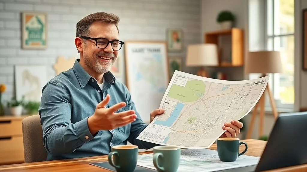 Worcester land surveyor advising homeowner: Property map consultation in bright office.