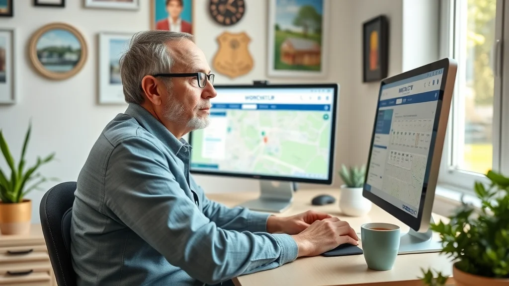 Worcester property owner researching land survey and title records online at home