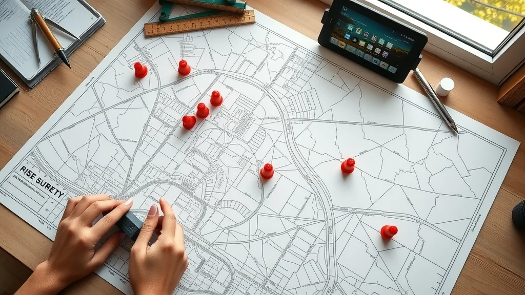 Property land survey map with surveyor tools and GIS software for Worcester land surveys