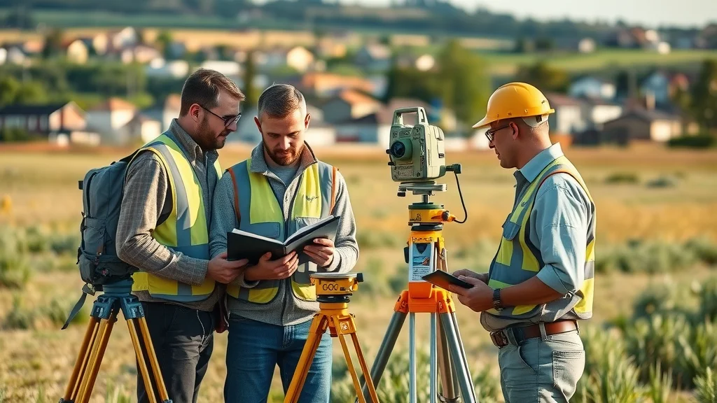 Professional land surveyors Worcester: Surveying team with advanced equipment working in Worcester field.