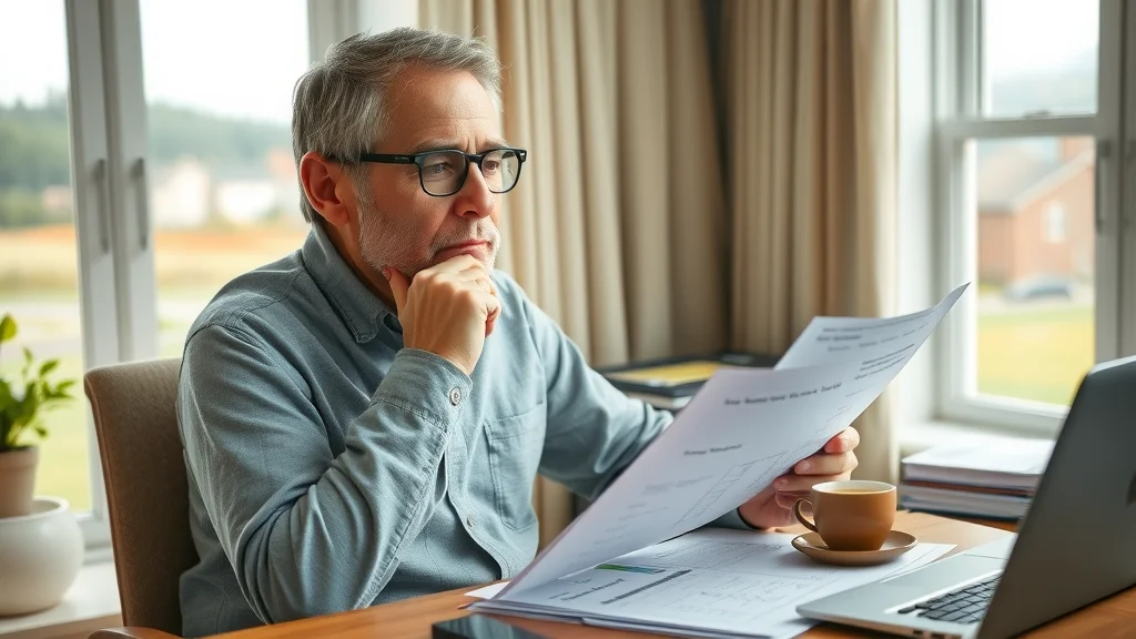 Homeowner in Worcester reviewing property boundary survey cost estimate, thoughtful, property survey paperwork, residential land, photorealistic home office, survey documents